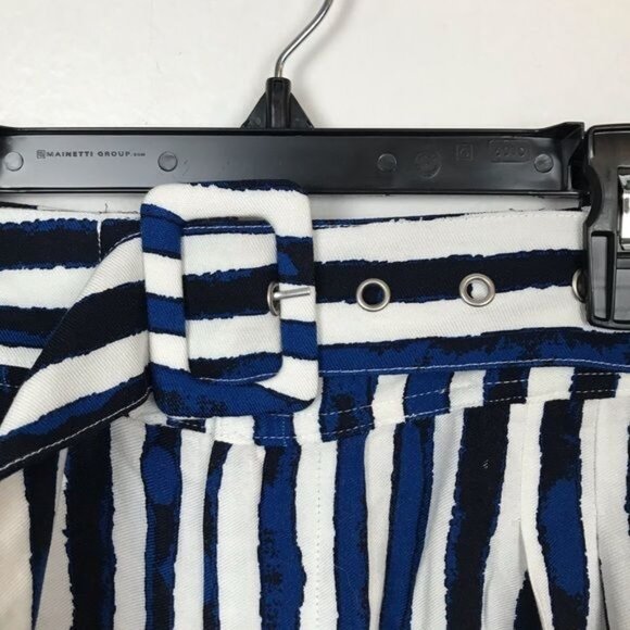 Inspired Hearts Women Large Blue Vertical Stripe Nautical Belted Dress Shorts - Picture 3 of 7